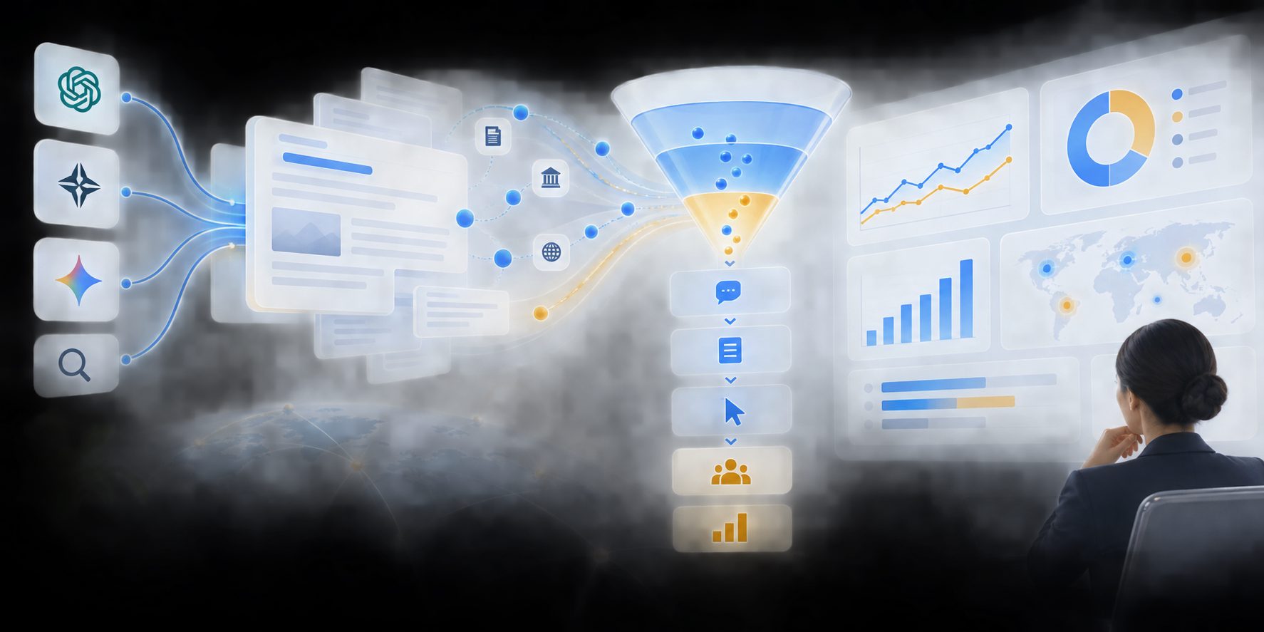 CMO AI search measurement funnel from prompts to mentions, citations, visits, and pipeline