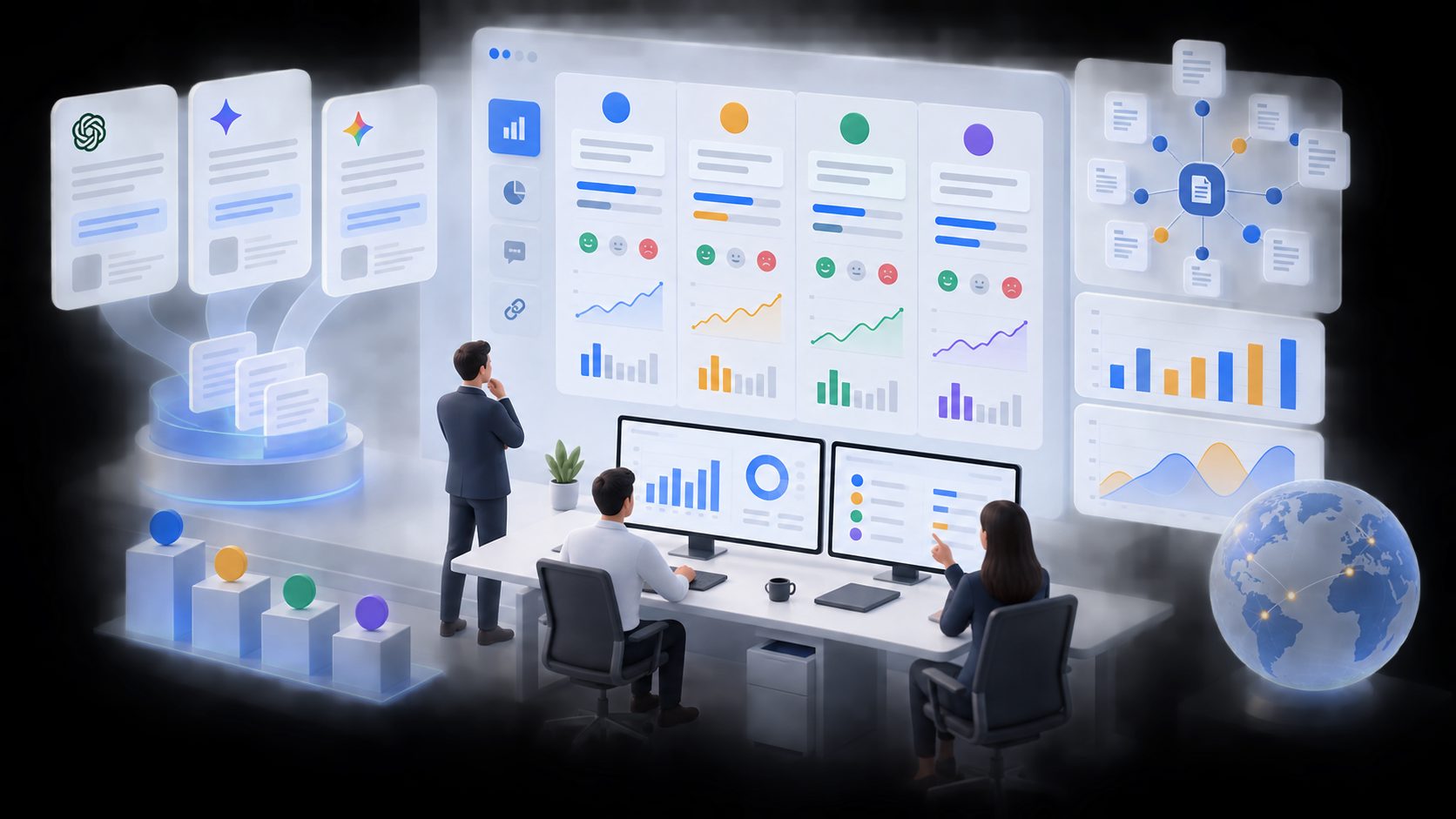 AI engine competitor monitoring dashboard comparing brand mentions, recommendation positions, sentiment, and citations