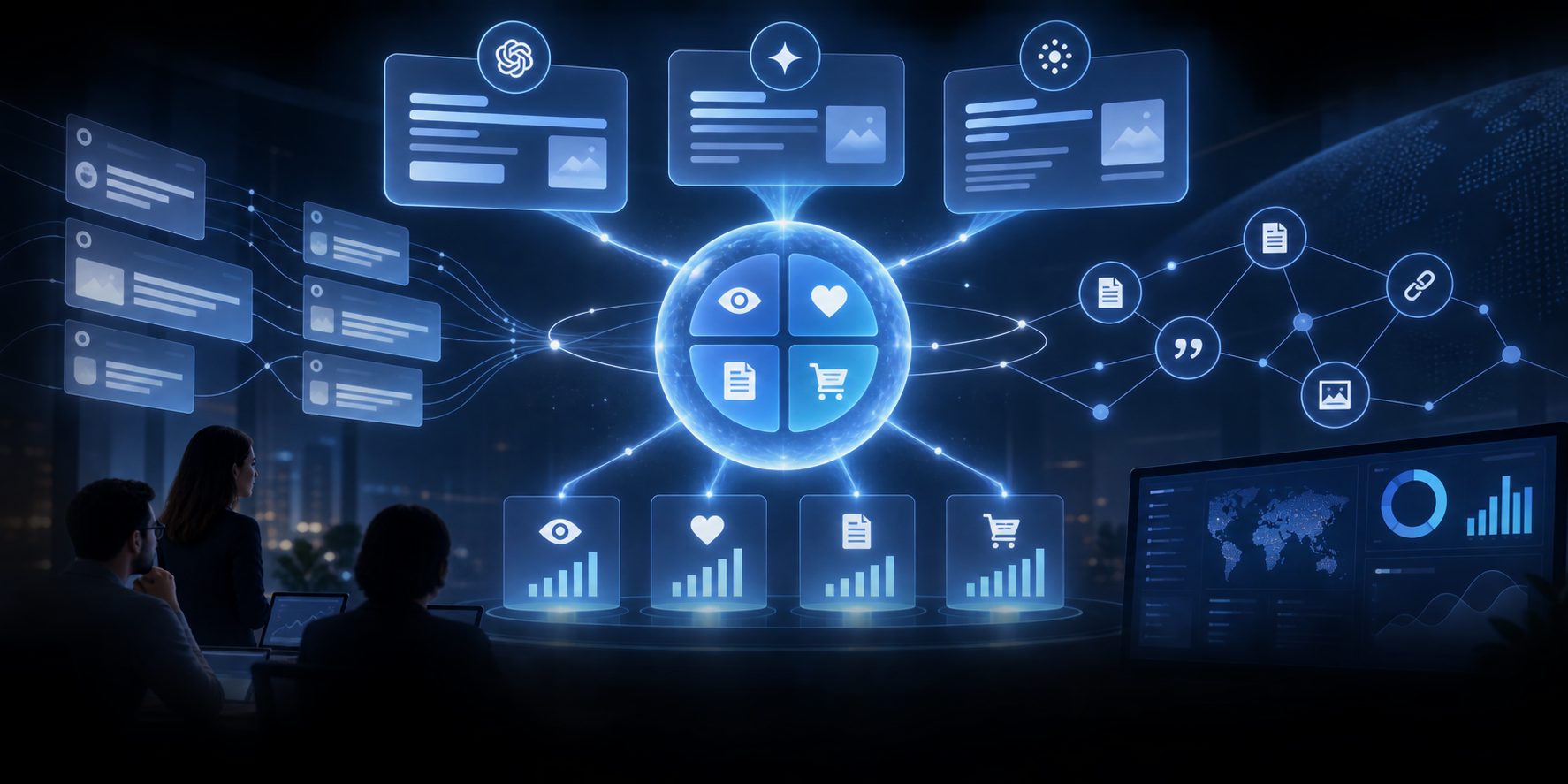 Confidence-adjusted AI visibility score combining exposure, preference, evidence, and commercial response