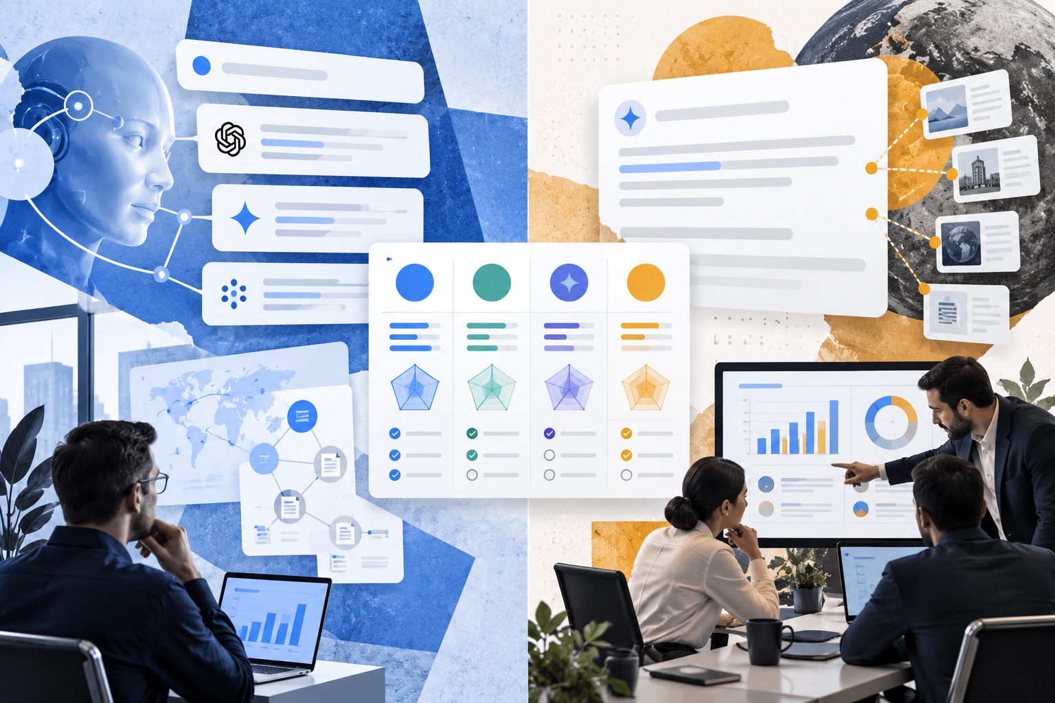 B2B brand comparison template for generative search with prompts, brands, scores, and cited sources