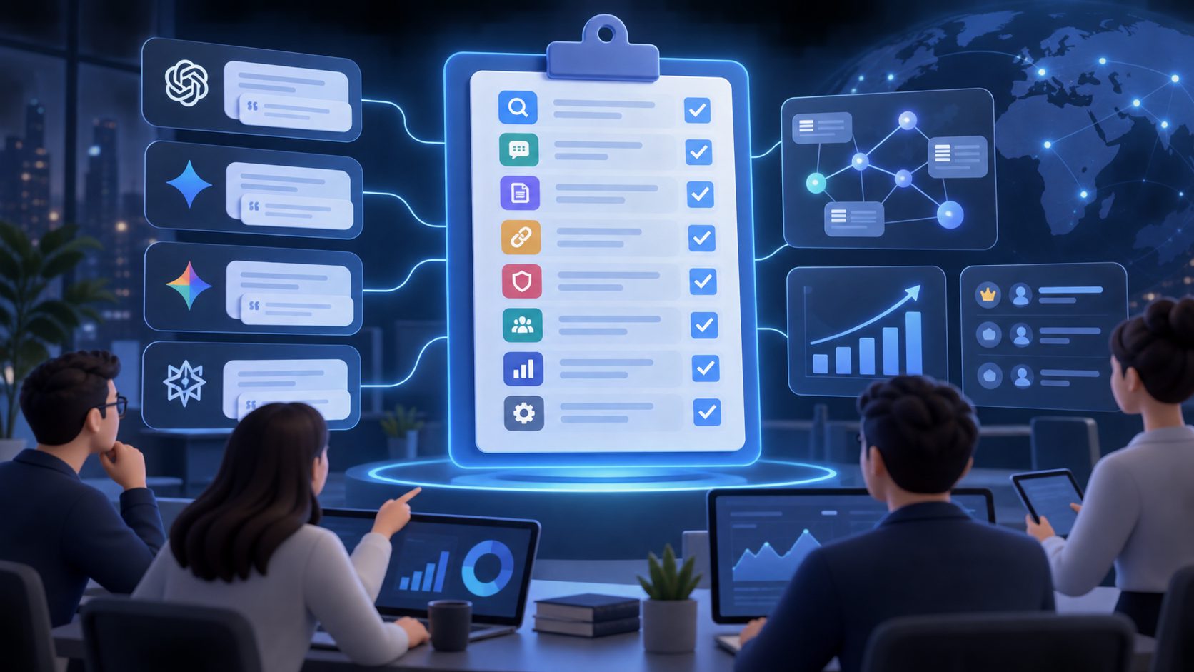 Enterprise GEO assessment checklist with eight weighted audit dimensions