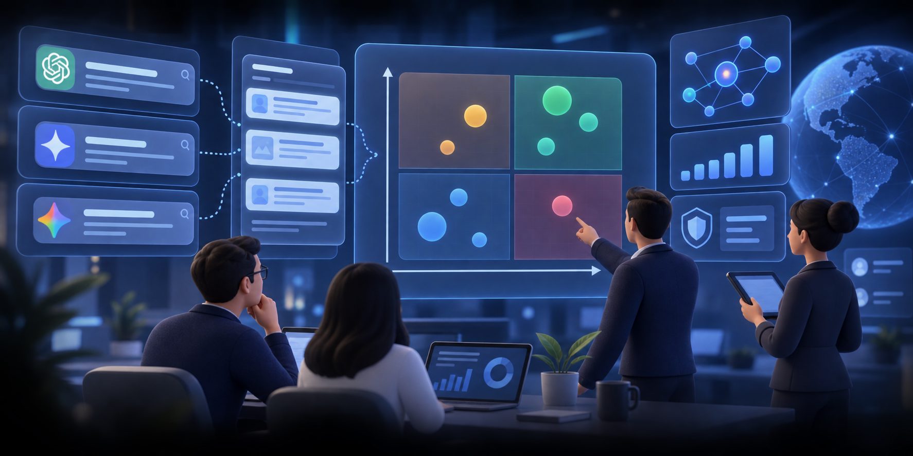 Enterprise GEO audit prioritization matrix mapping impact, risk, and implementation dependency