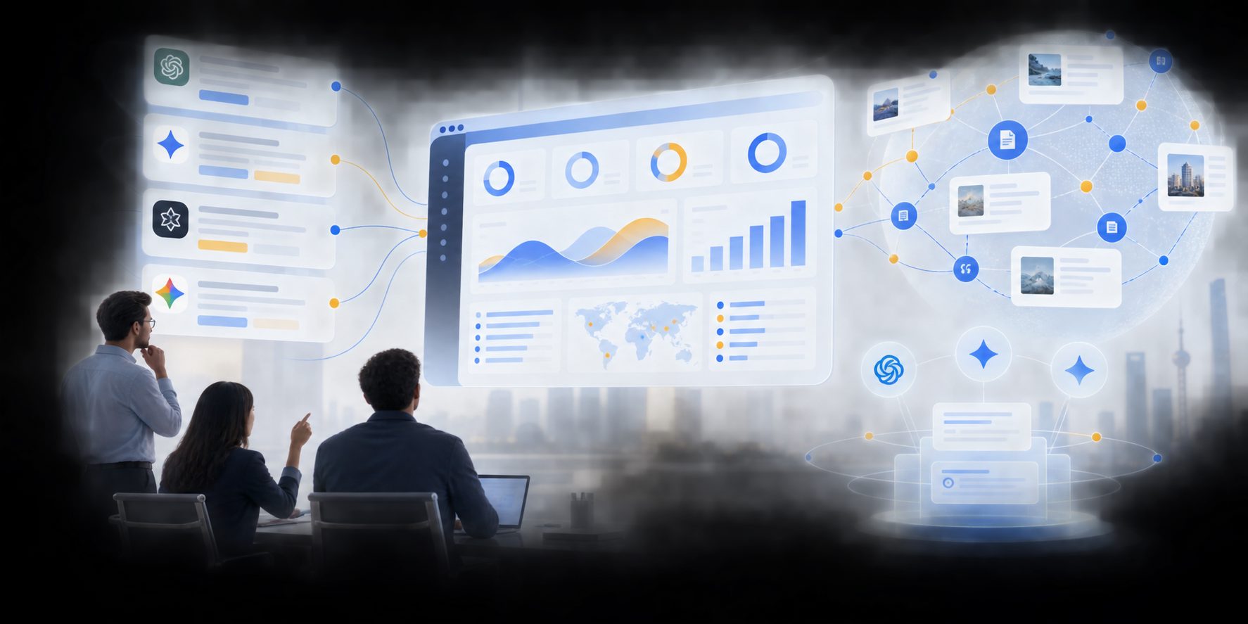 Executive scorecard showing AI mentions, citations, accuracy, share of model, and confidence