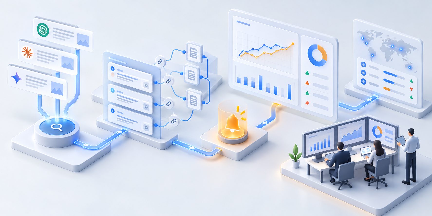 Automated LLM brand monitoring alerts dashboard showing AI visibility changes