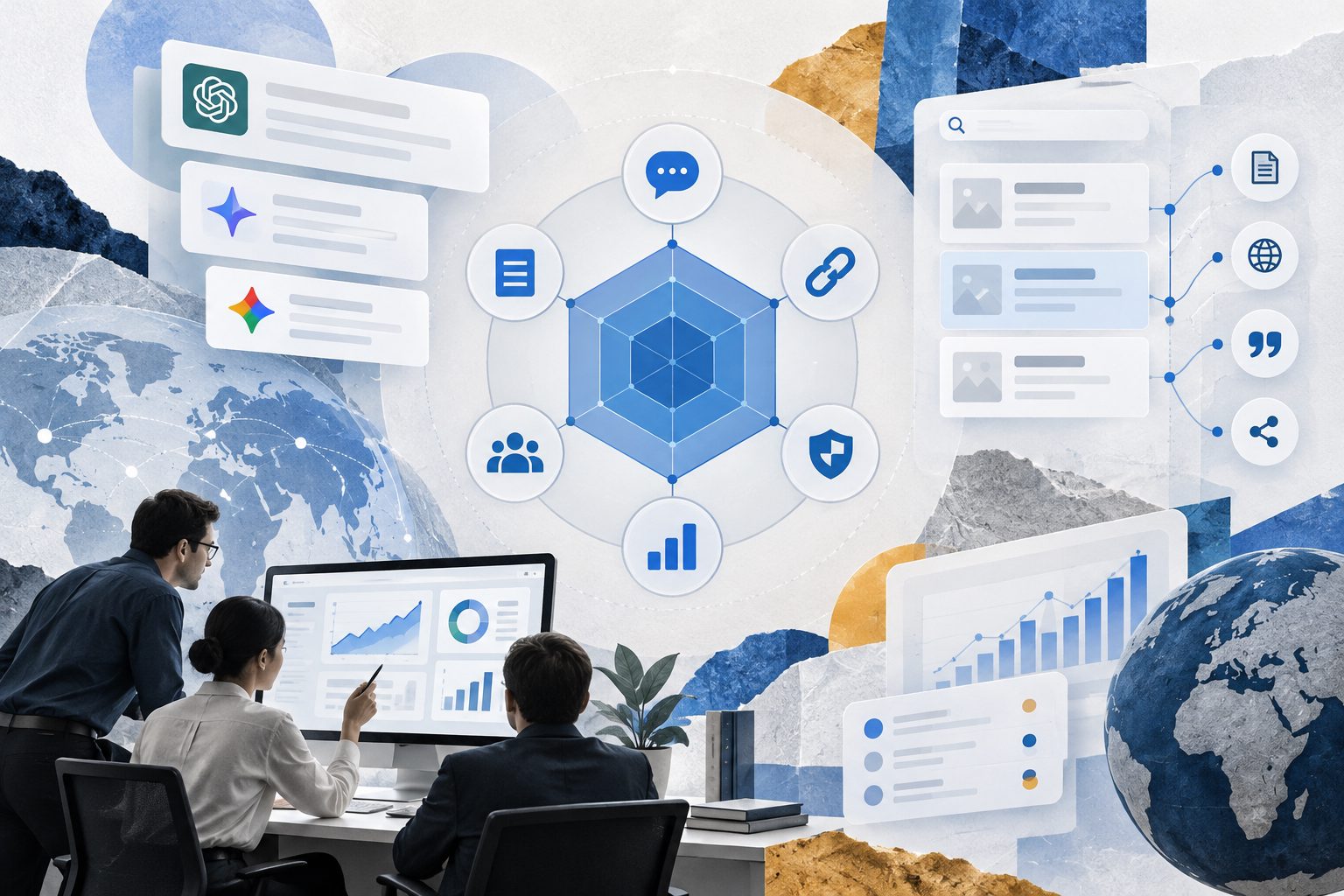 Enterprise GEO scoring model with six weighted dimensions