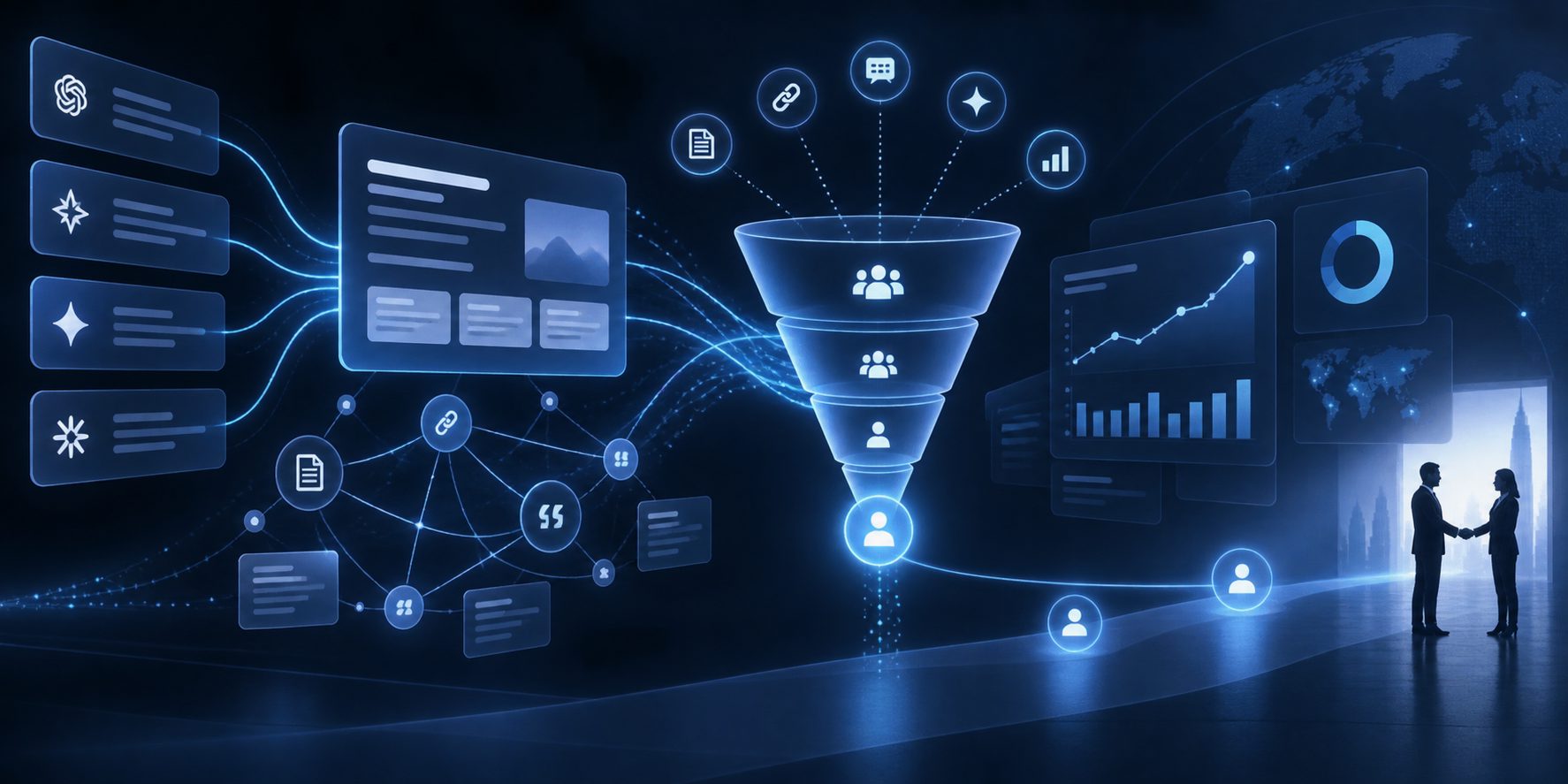 Confidence-adjusted AI search CAC funnel from brand mention to closed-won customer