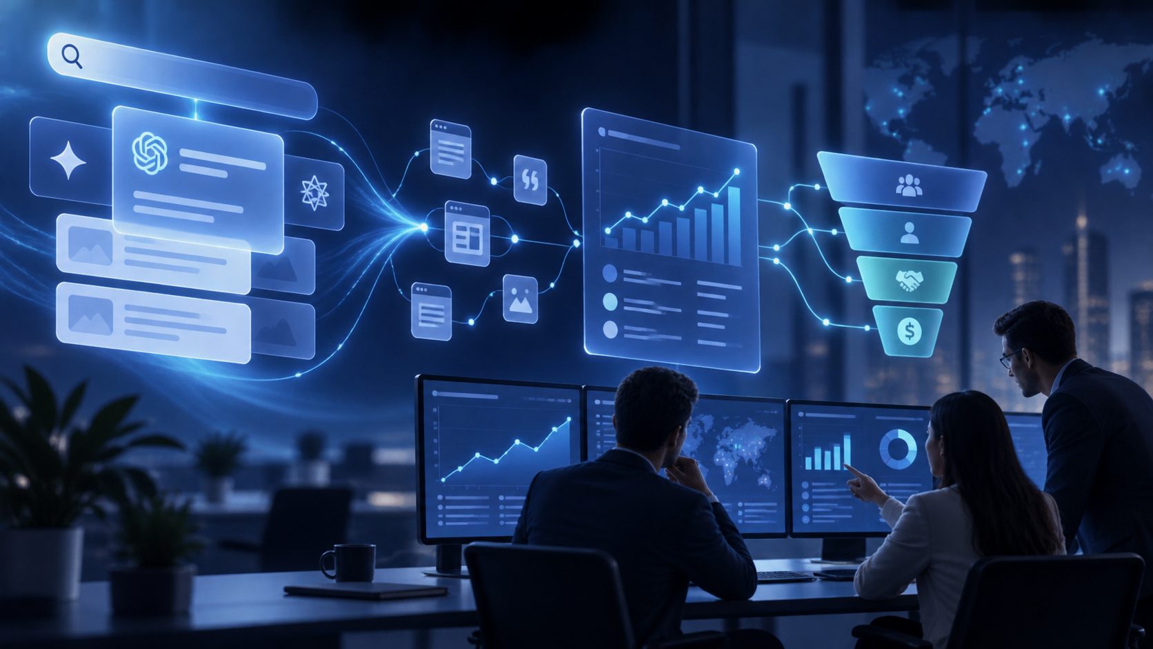 AI search attribution dashboard connecting prompt visibility to CRM pipeline stages