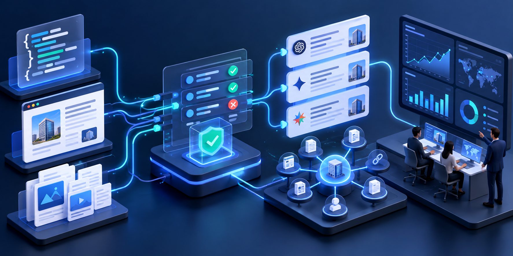 LLM entity validation workflow comparing schema fields, visible page content, and AI answers