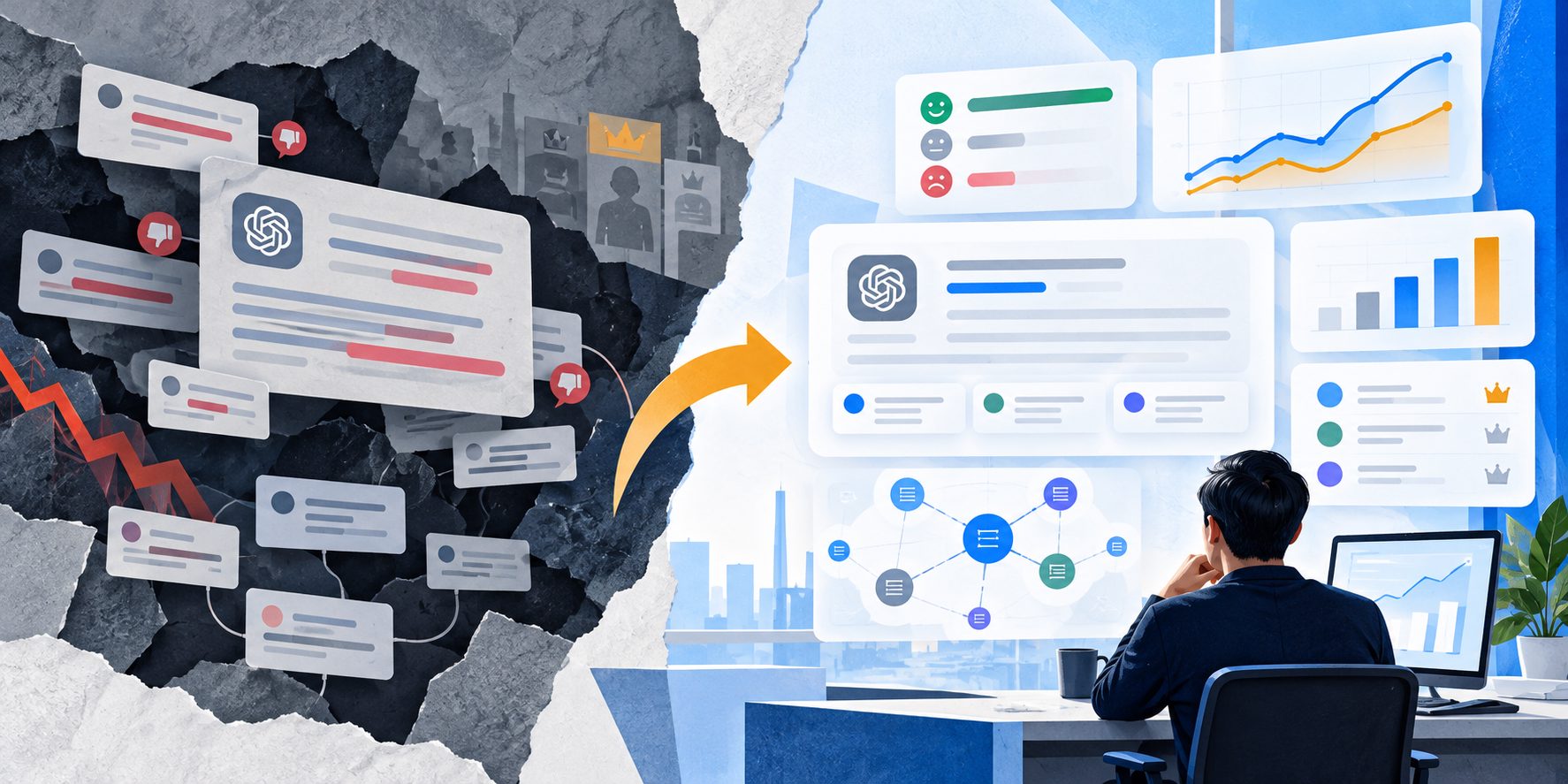 AI reputation monitoring dashboard showing sentiment, citations, and competitor comparisons